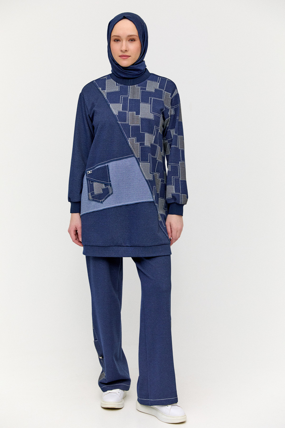 Blok Desenli Cepli Tunik, Tesettür Giyim
