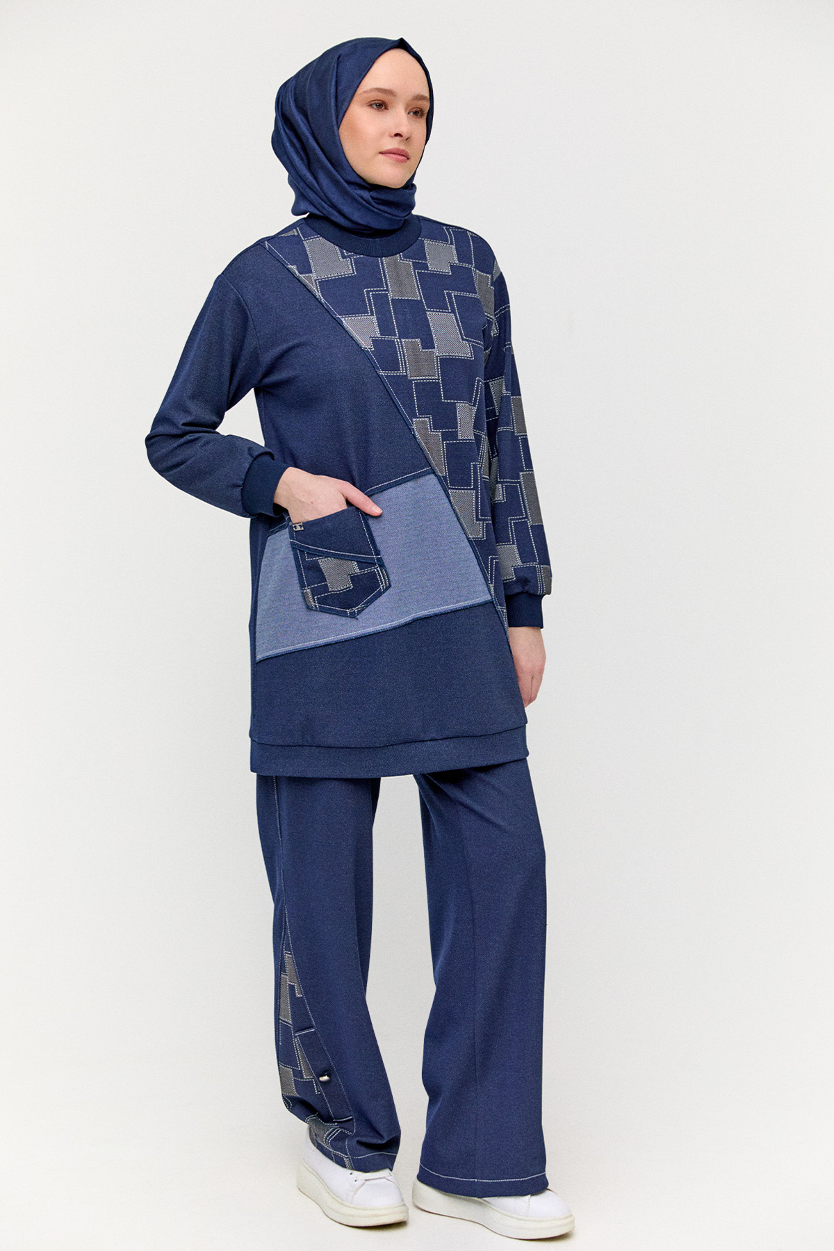 Blok Desenli Cepli Tunik, Tesettür Giyim