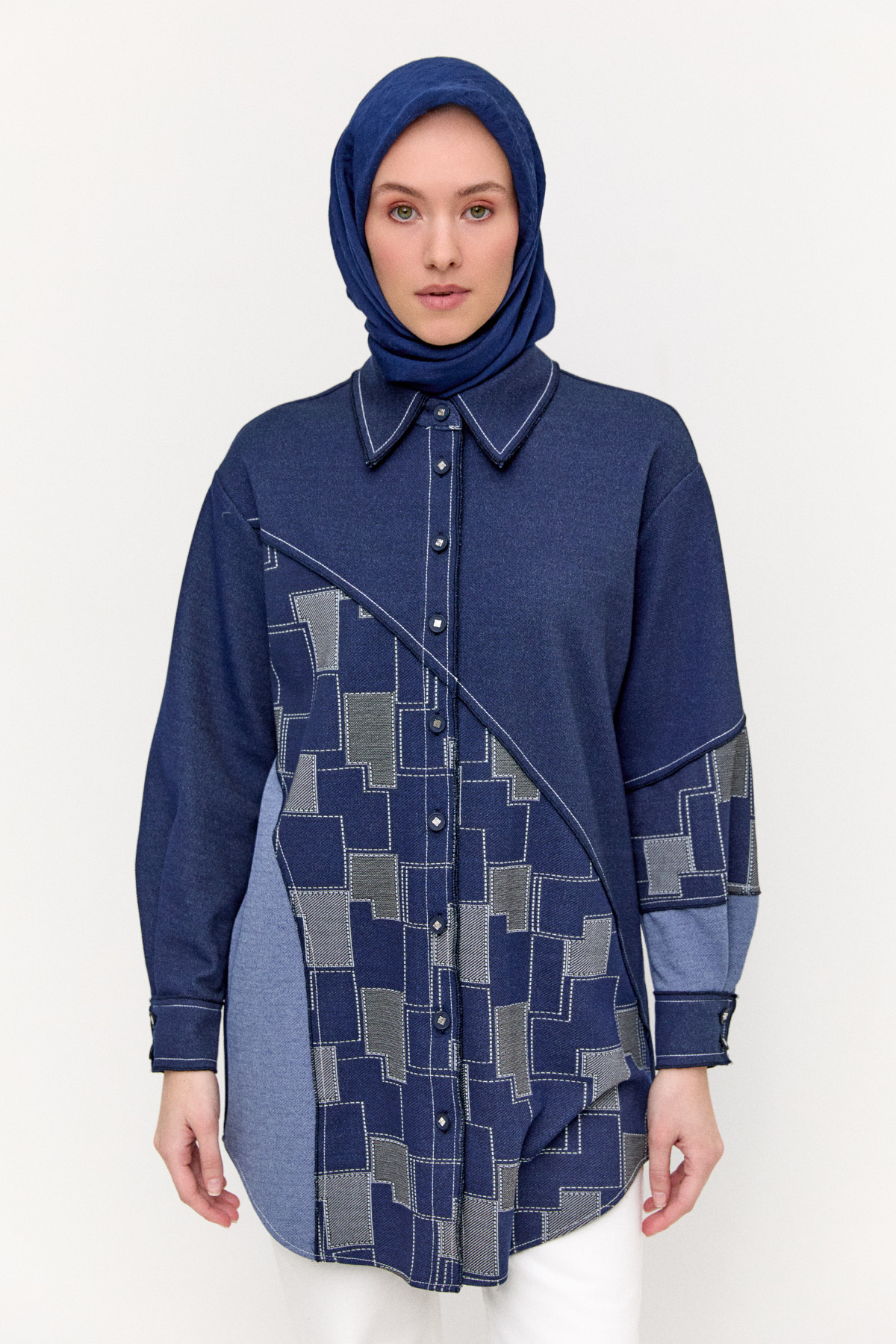 Parçalı Desenli Tunik, Tesettür Giyim