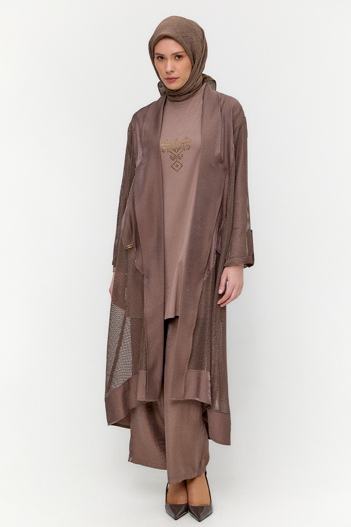 File Kombinli Jakarlı Twinset, Tesettür Giyim