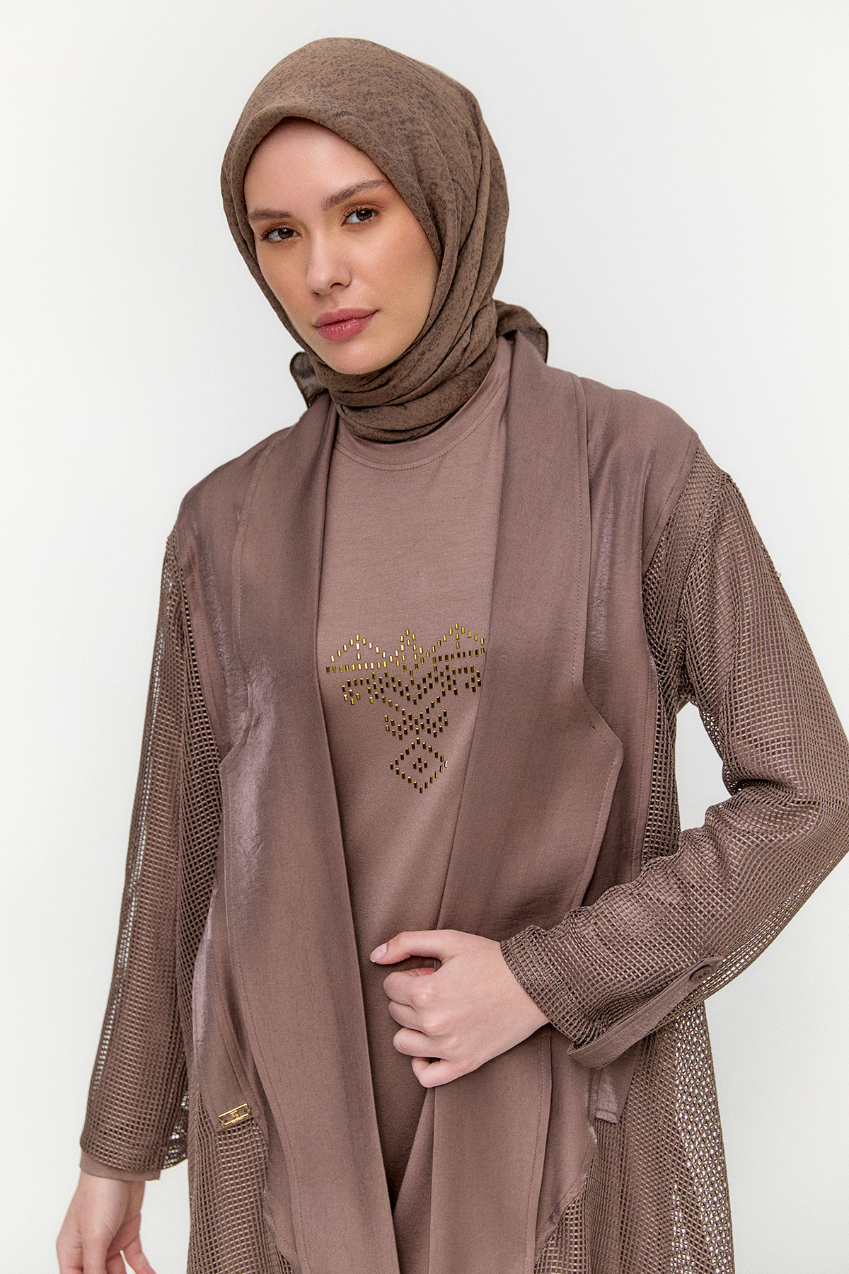 File Kombinli Jakarlı Twinset, Tesettür Giyim