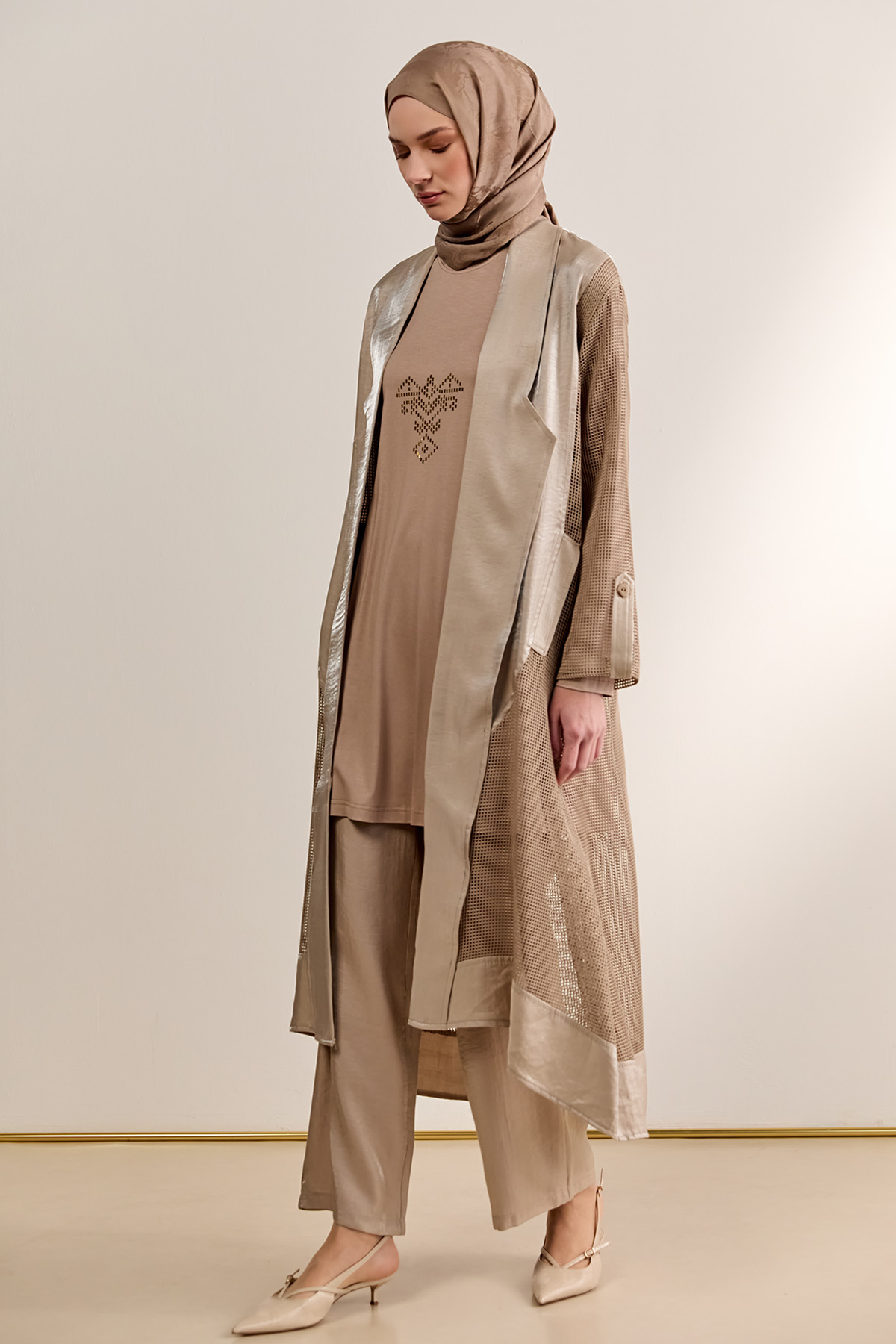 File Kombinli Jakarlı Twinset, Tesettür Giyim