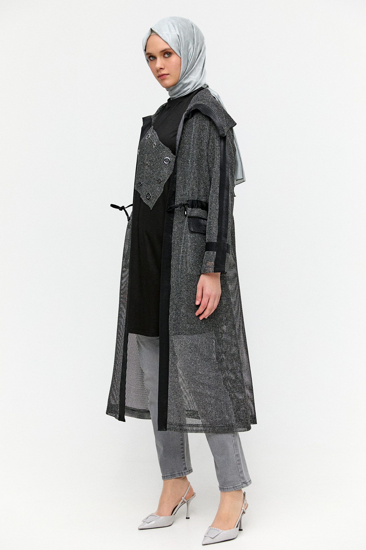 Fileli Geniş Yaka Twinset, Tesettür Giyim