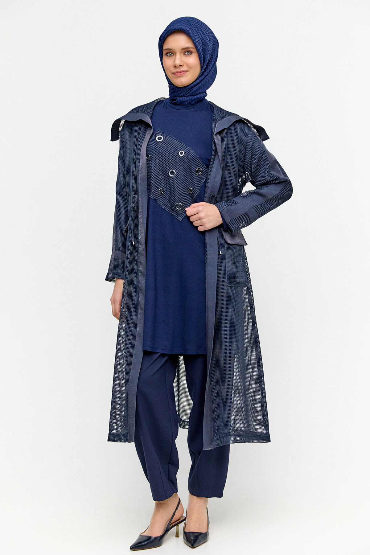 Fileli Geniş Yaka Twinset, Tesettür Giyim