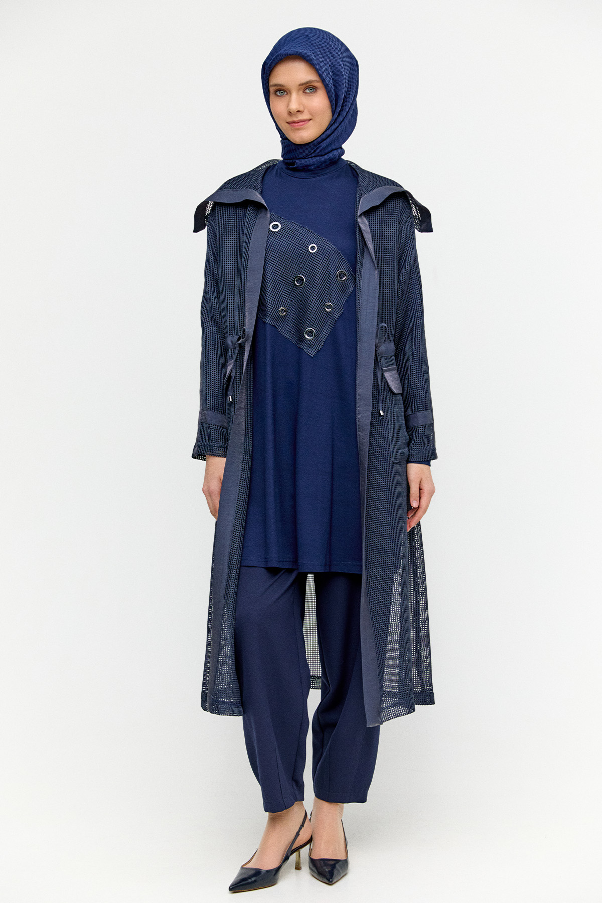 Fileli Geniş Yaka Twinset, Tesettür Giyim