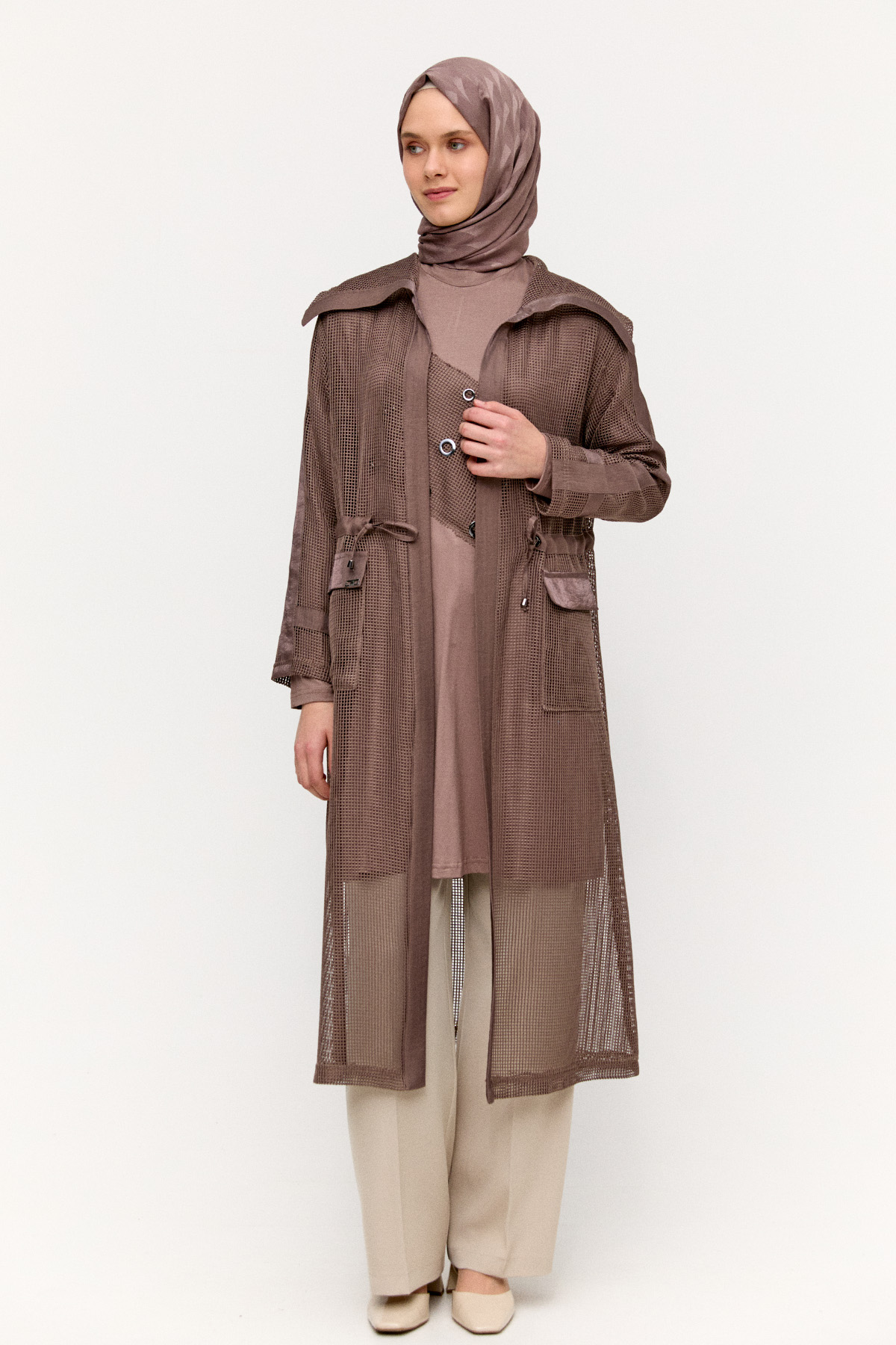 Fileli Geniş Yaka Twinset, Tesettür Giyim