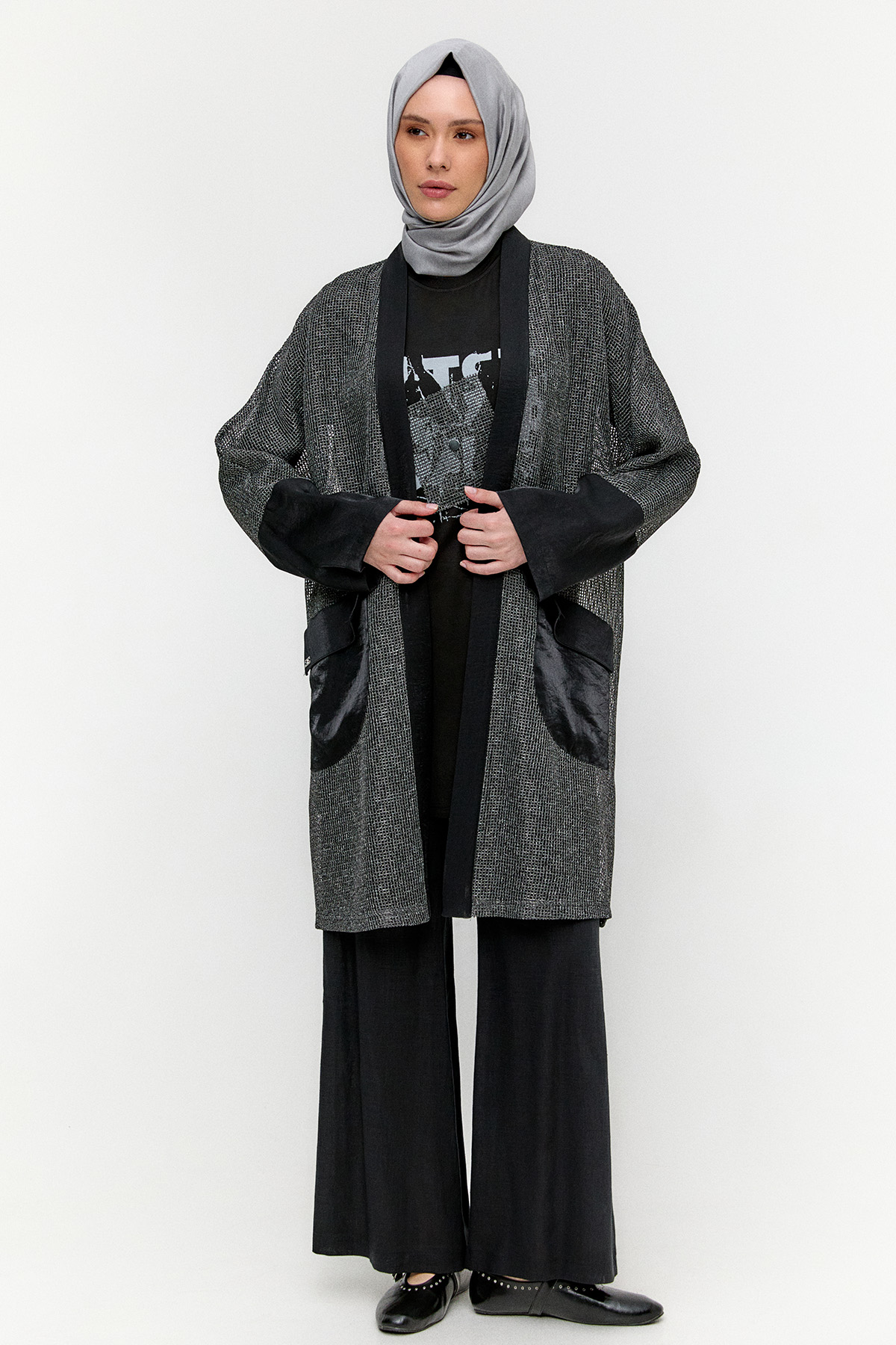 Penye Tunikli Fileli Twinset, Tesettür Giyim