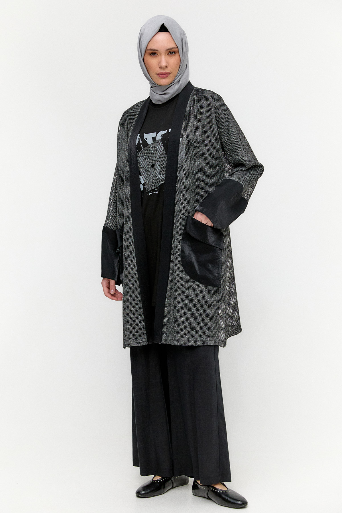 Penye Tunikli Fileli Twinset, Tesettür Giyim