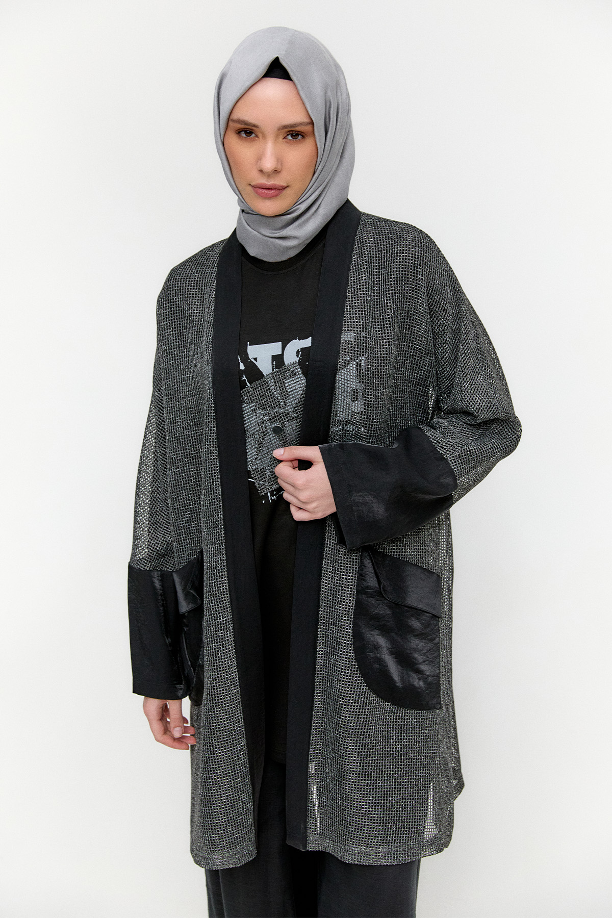 Penye Tunikli Fileli Twinset, Tesettür Giyim