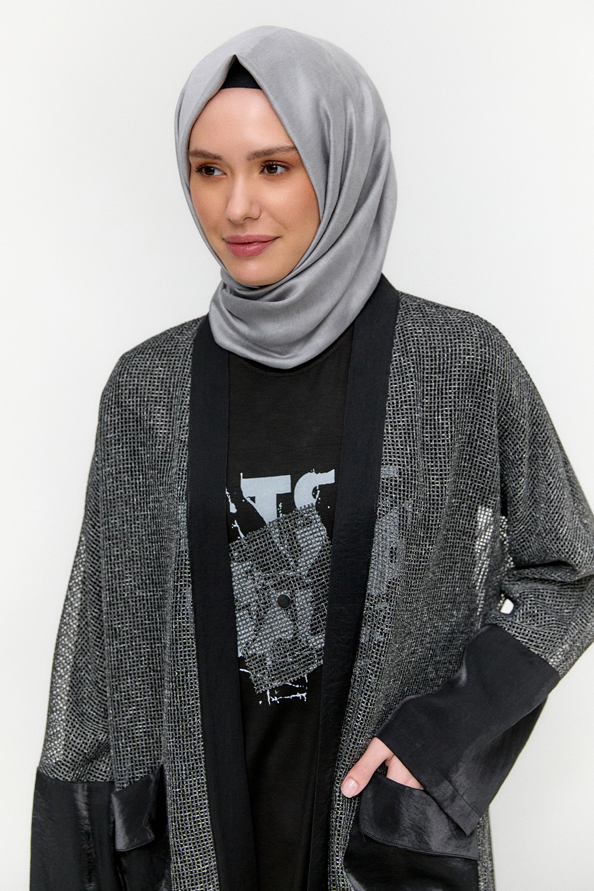 Penye Tunikli Fileli Twinset, Tesettür Giyim