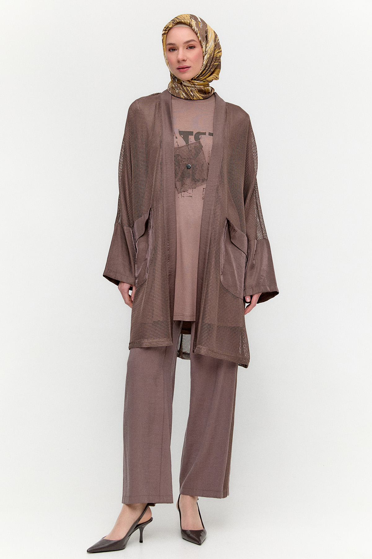 Penye Tunikli Fileli Twinset, Tesettür Giyim