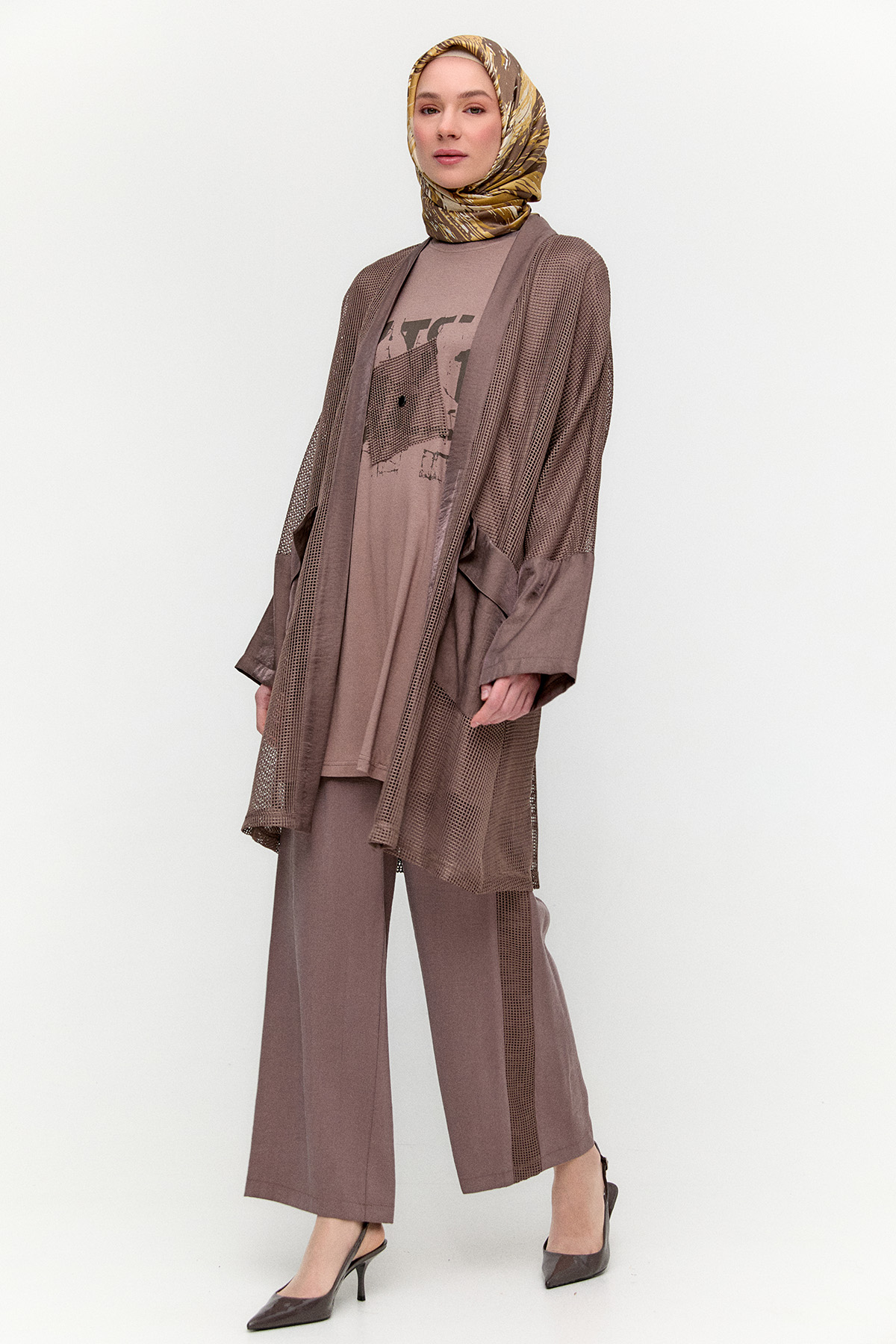 Penye Tunikli Fileli Twinset, Tesettür Giyim