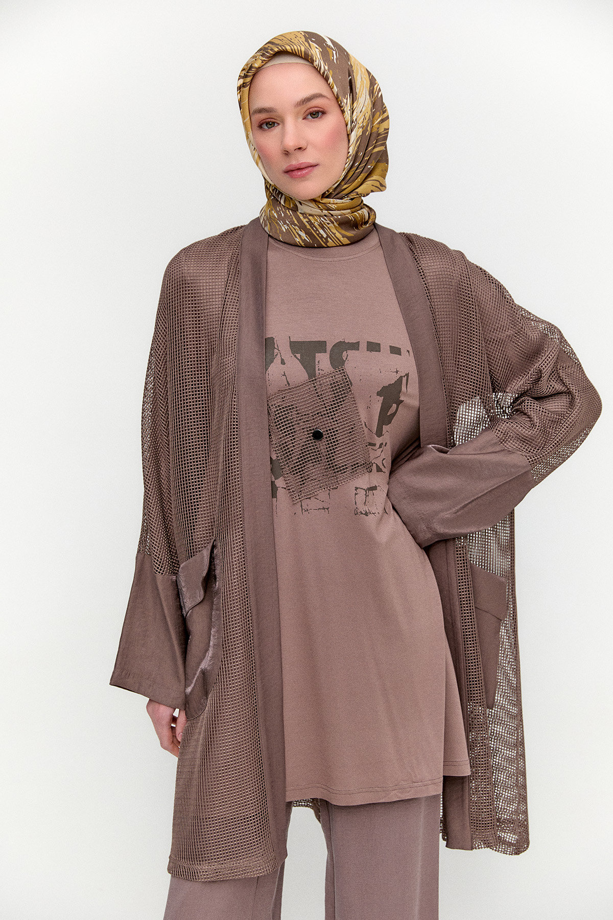 Penye Tunikli Fileli Twinset, Tesettür Giyim