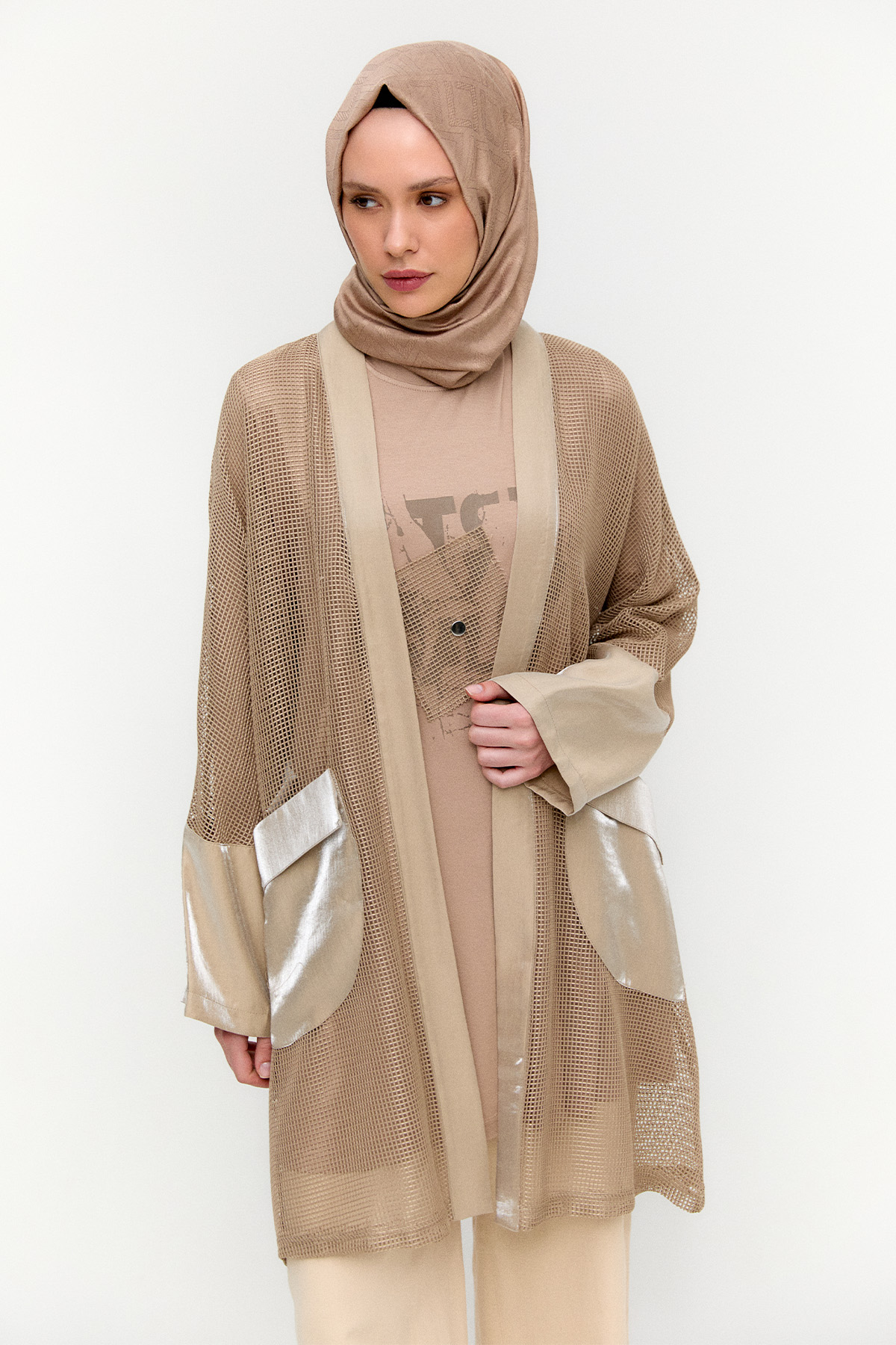 Penye Tunikli Fileli Twinset, Tesettür Giyim