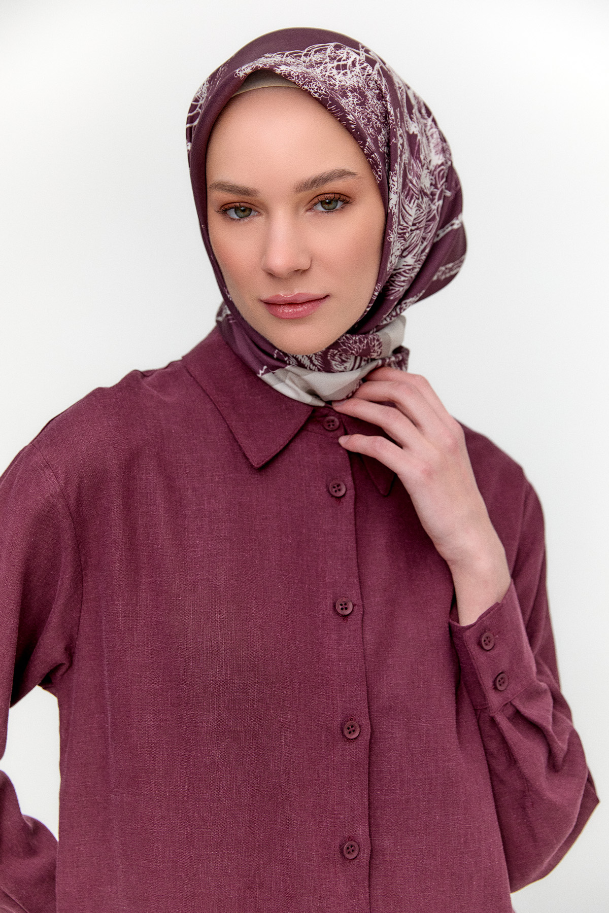 Sırtı Nakışlı Keten Tunik, Tesettür Giyim