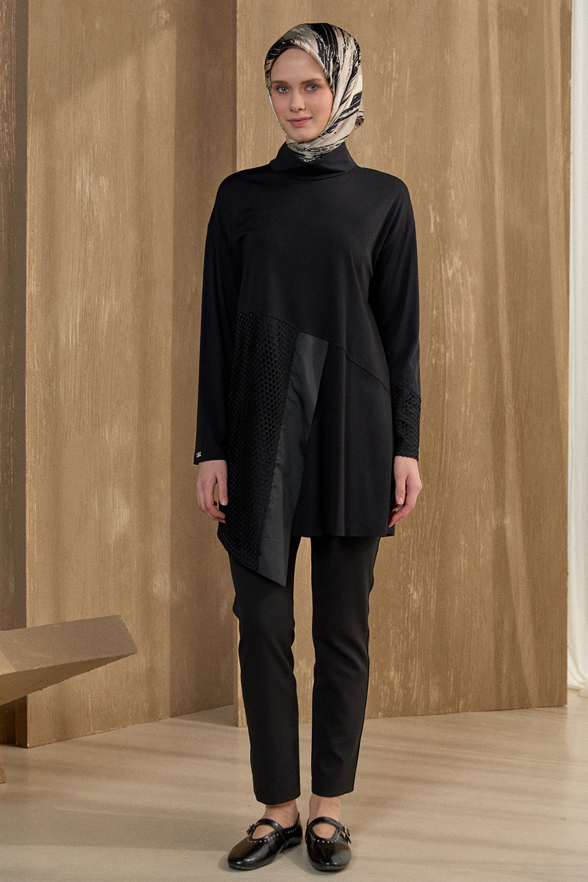 File Kombinli Yüksek Yaka Tunik, Tesettür Giyim