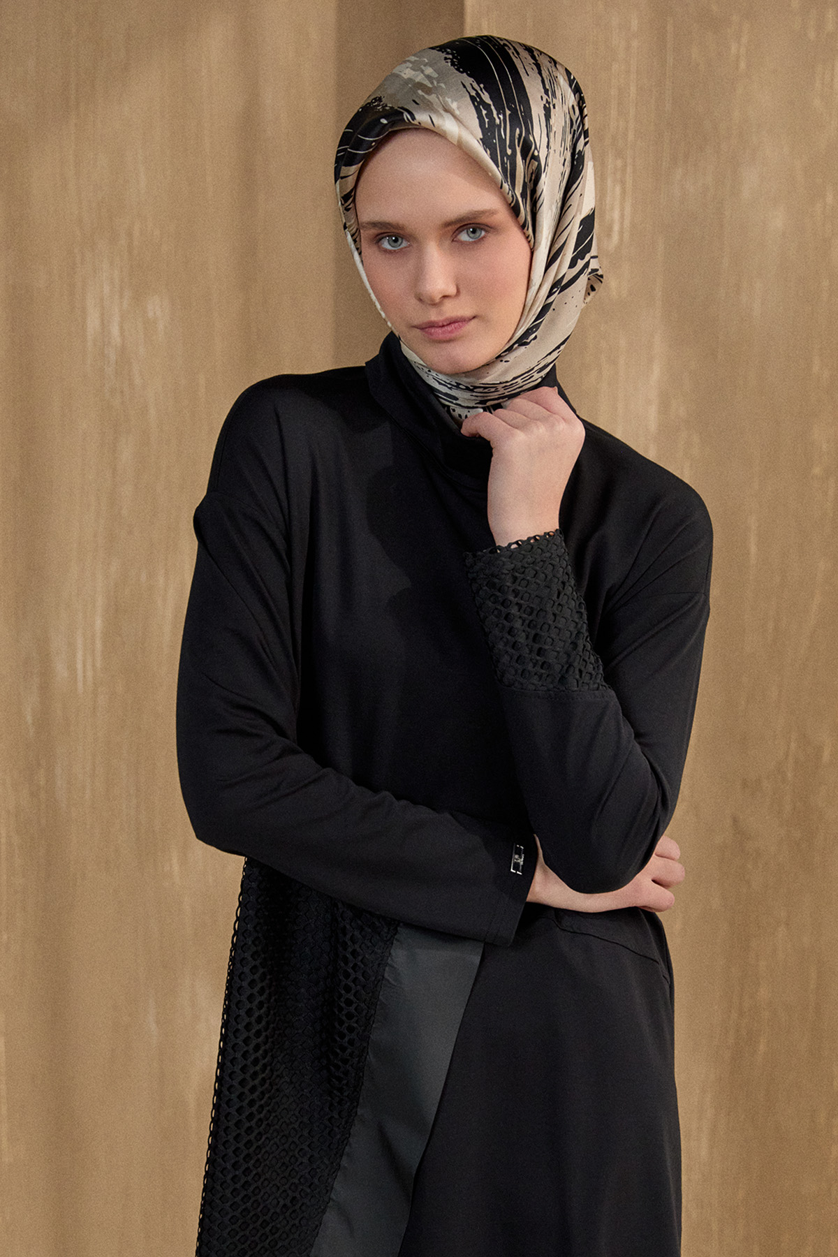 File Kombinli Yüksek Yaka Tunik, Tesettür Giyim