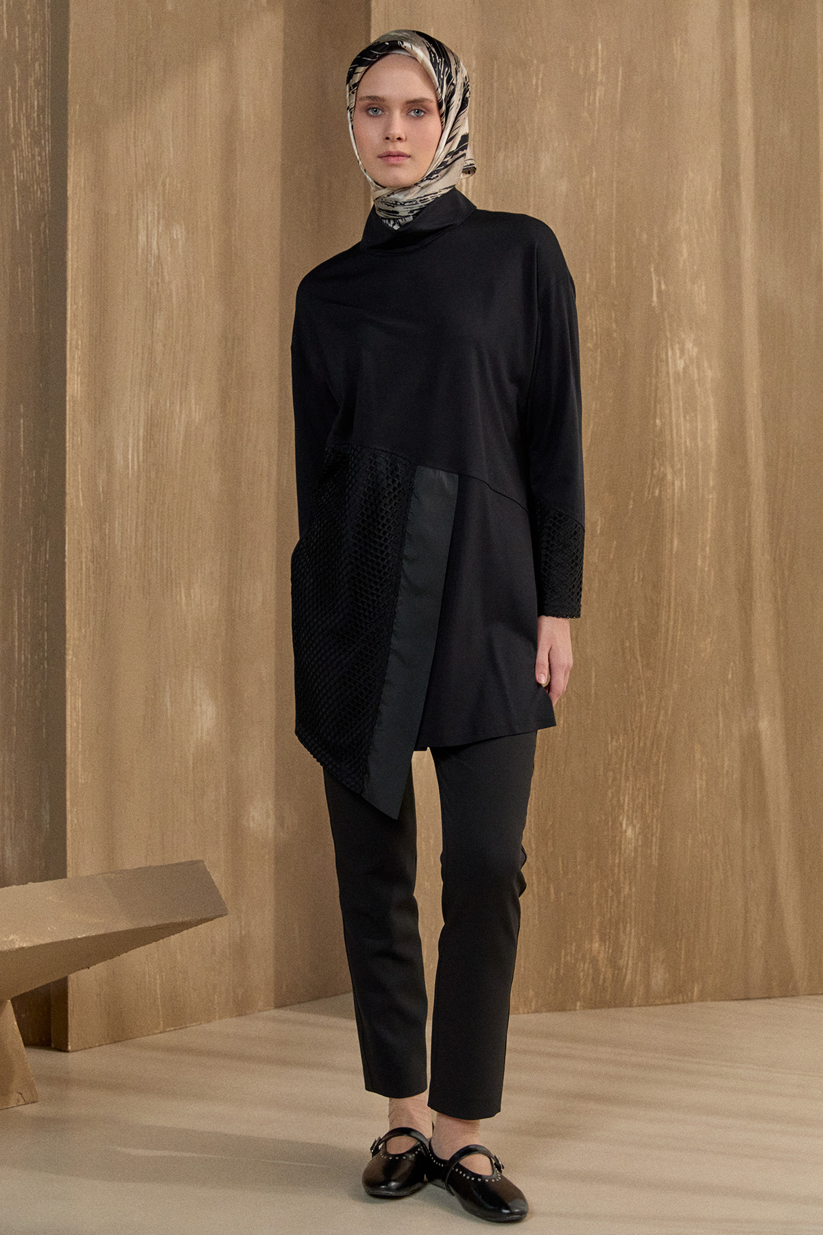 File Kombinli Yüksek Yaka Tunik, Tesettür Giyim