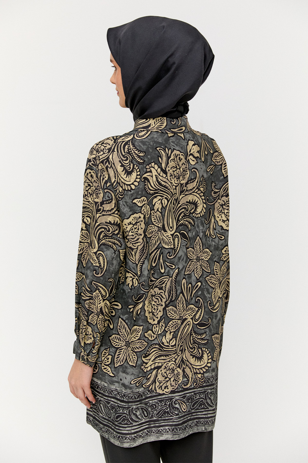 Çiçek Desenli Düğmeli Tunik, Tesettür Giyim