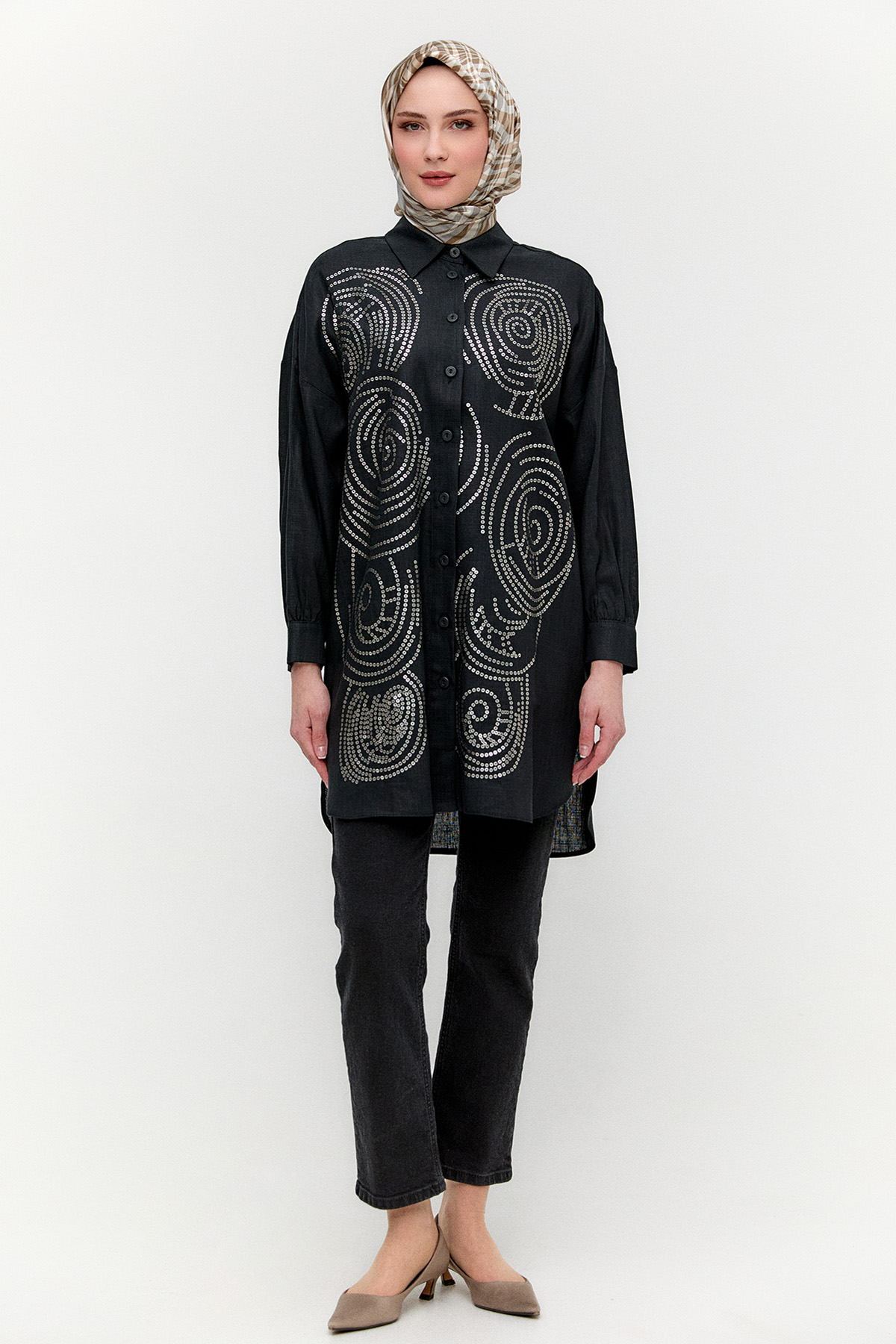 Payet İşlemeli Doğal Kumaş Tunik, Tesettür Giyim