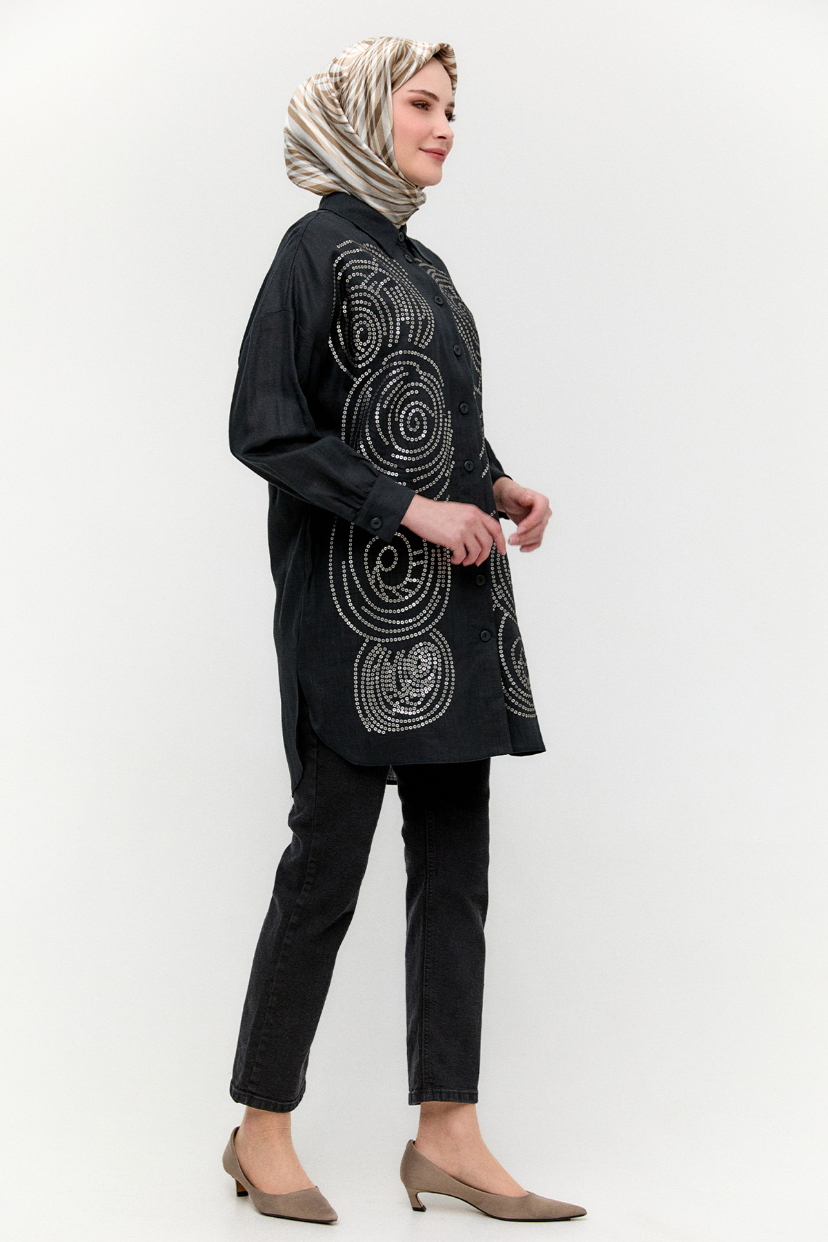 Payet İşlemeli Doğal Kumaş Tunik, Tesettür Giyim