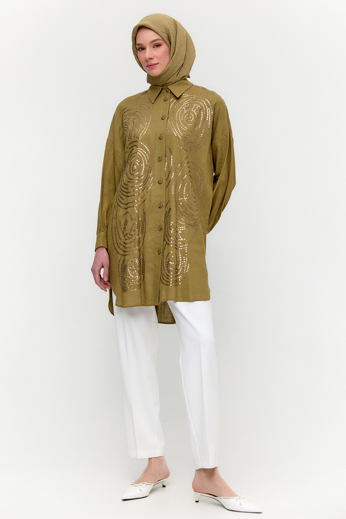 Payet İşlemeli Doğal Kumaş Tunik, Tesettür Giyim