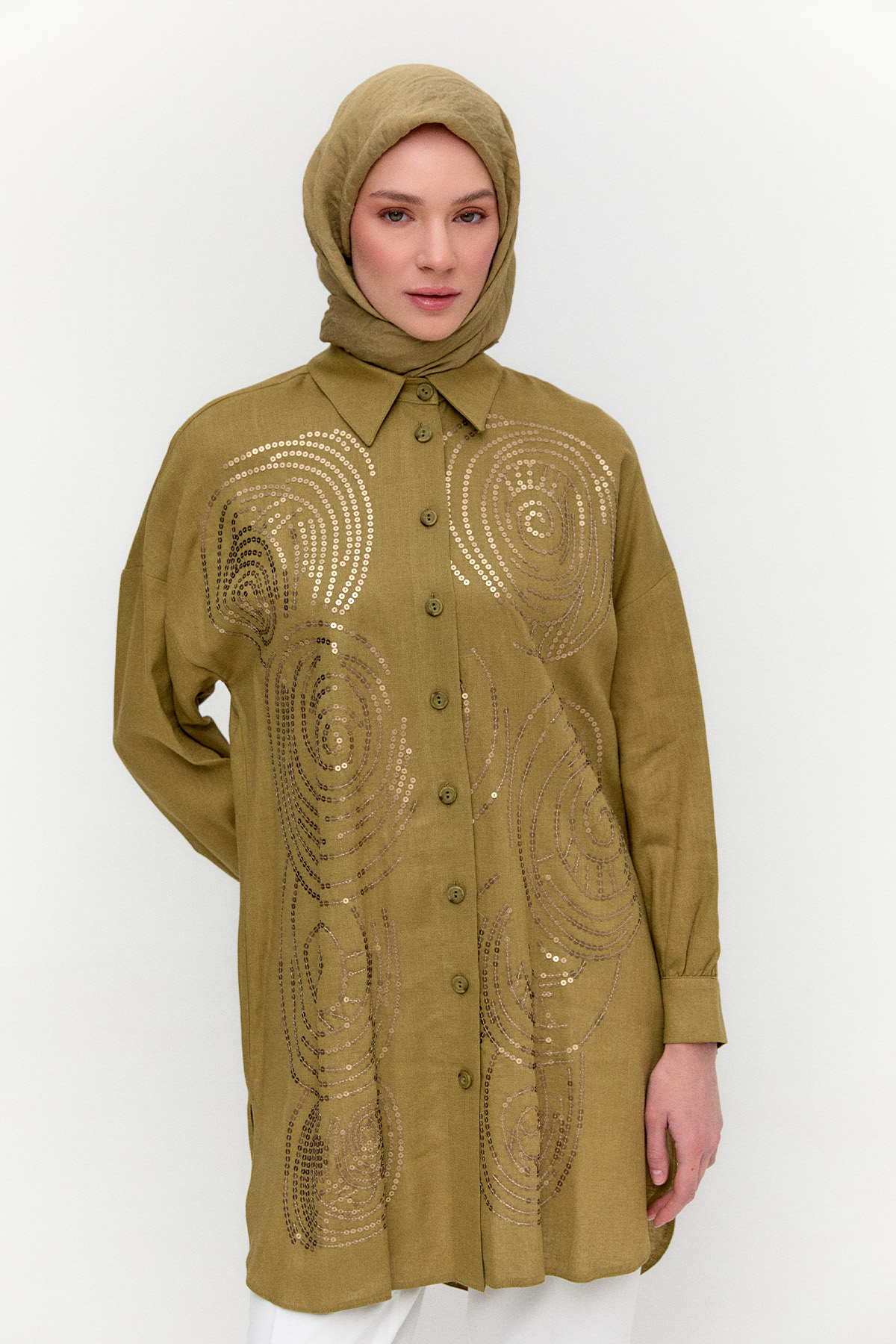 Payet İşlemeli Doğal Kumaş Tunik, Tesettür Giyim