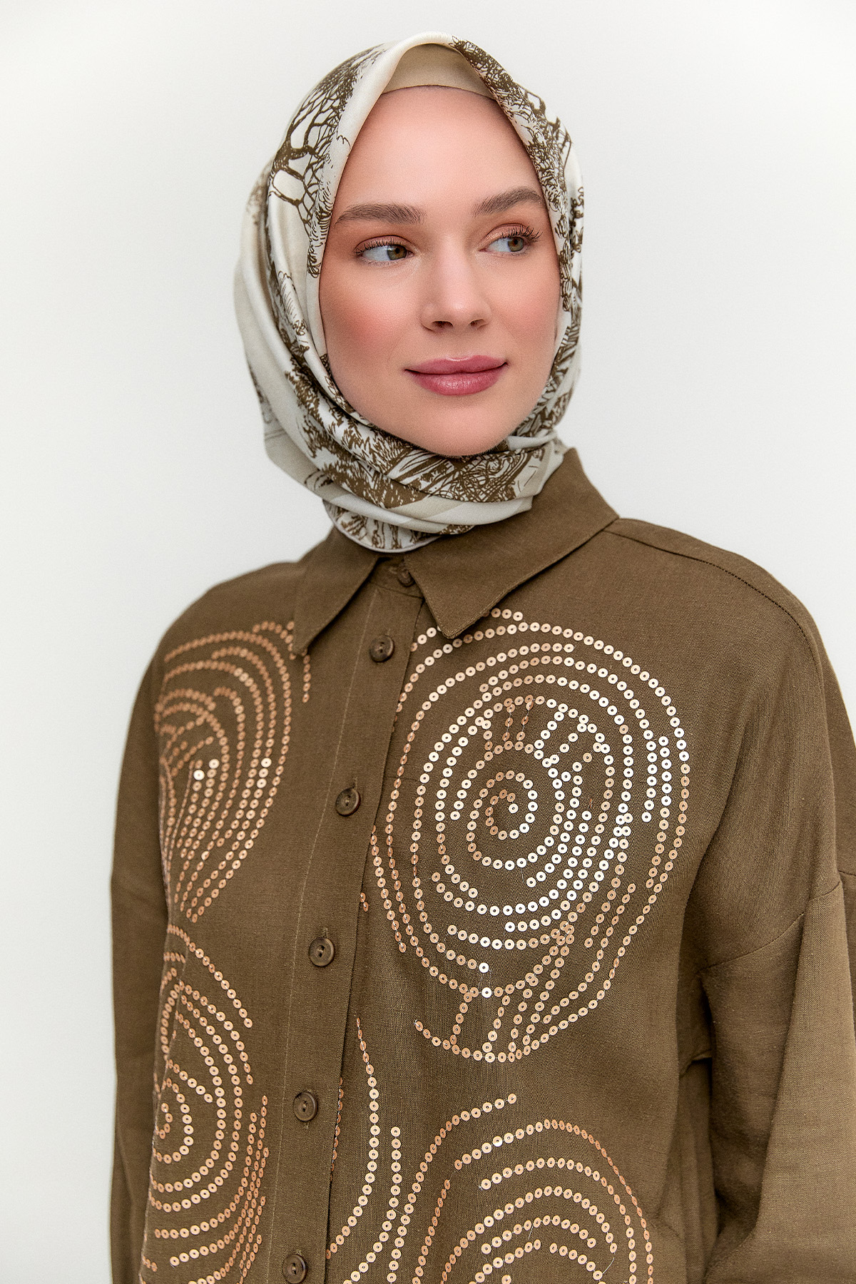Payet İşlemeli Doğal Kumaş Tunik, Tesettür Giyim