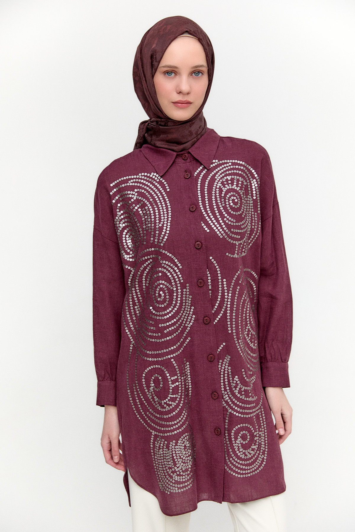 Payet İşlemeli Doğal Kumaş Tunik, Tesettür Giyim