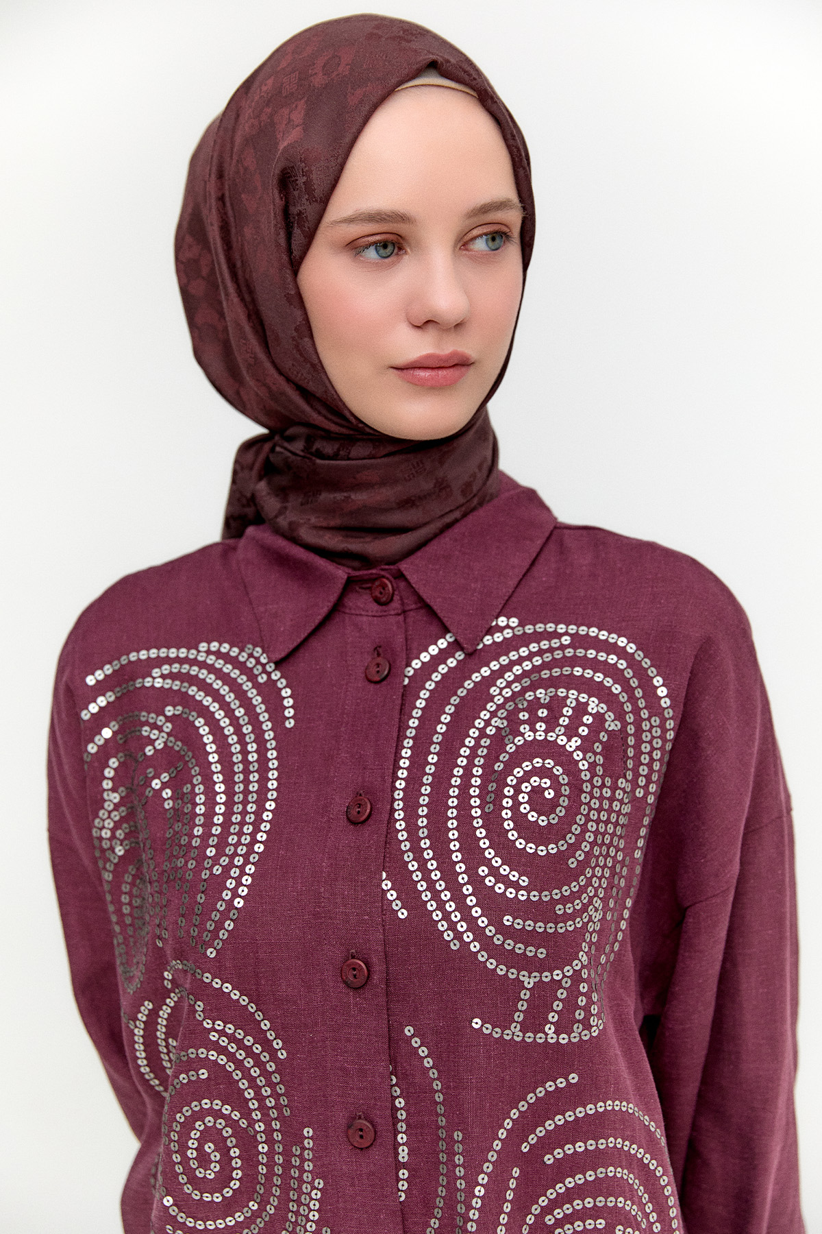 Payet İşlemeli Doğal Kumaş Tunik, Tesettür Giyim