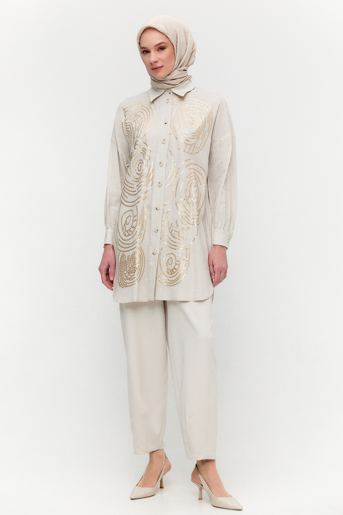 Payet İşlemeli Doğal Kumaş Tunik, Tesettür Giyim