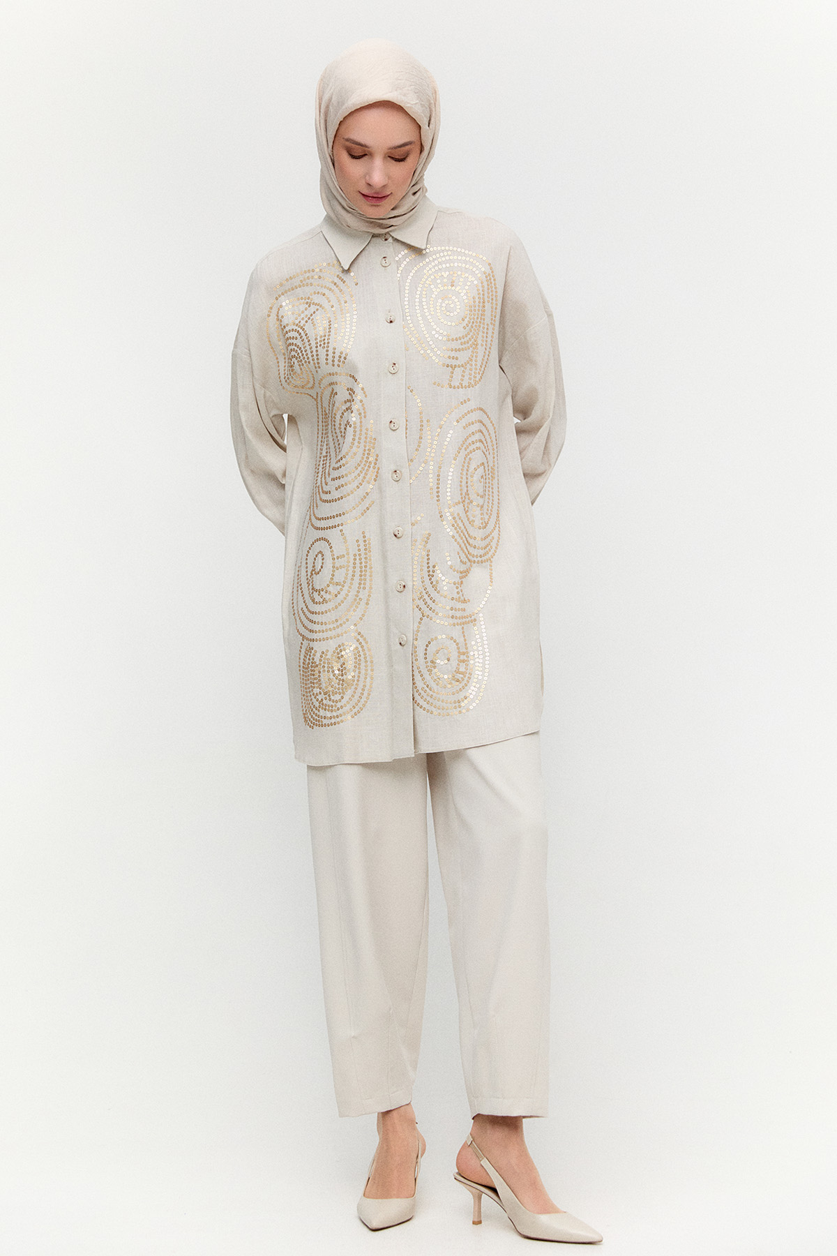 Payet İşlemeli Doğal Kumaş Tunik, Tesettür Giyim
