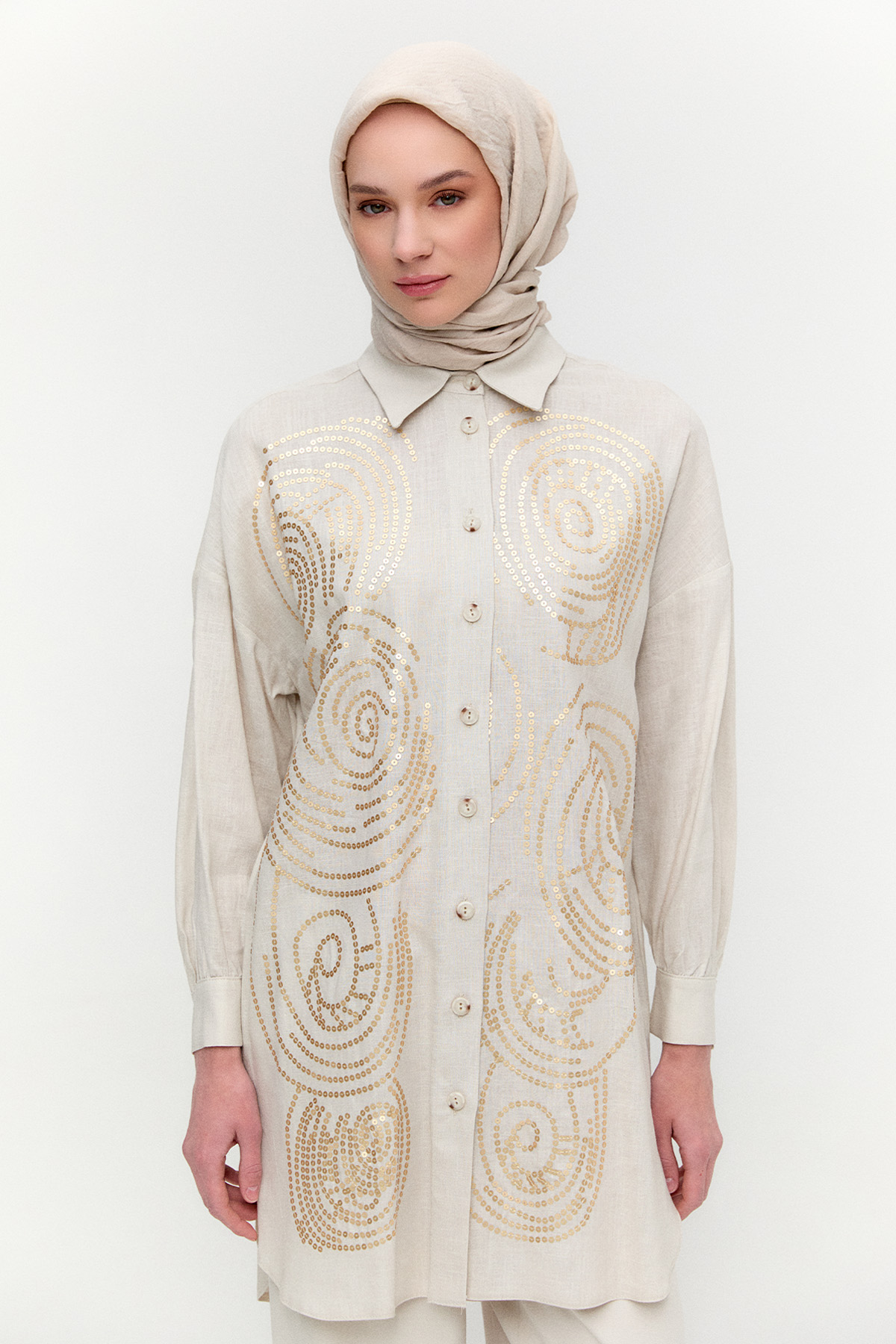 Payet İşlemeli Doğal Kumaş Tunik, Tesettür Giyim