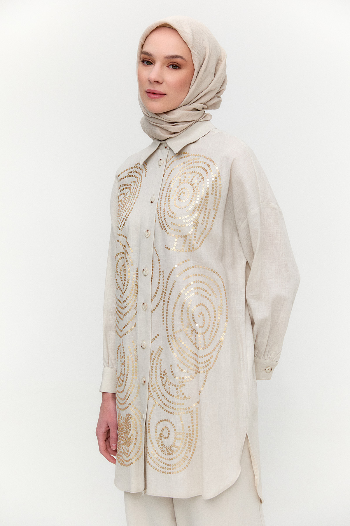 Payet İşlemeli Doğal Kumaş Tunik, Tesettür Giyim