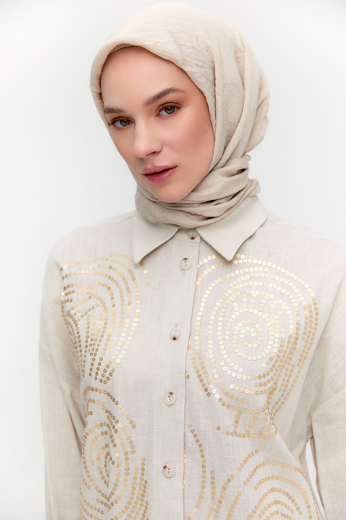 Payet İşlemeli Doğal Kumaş Tunik, Tesettür Giyim