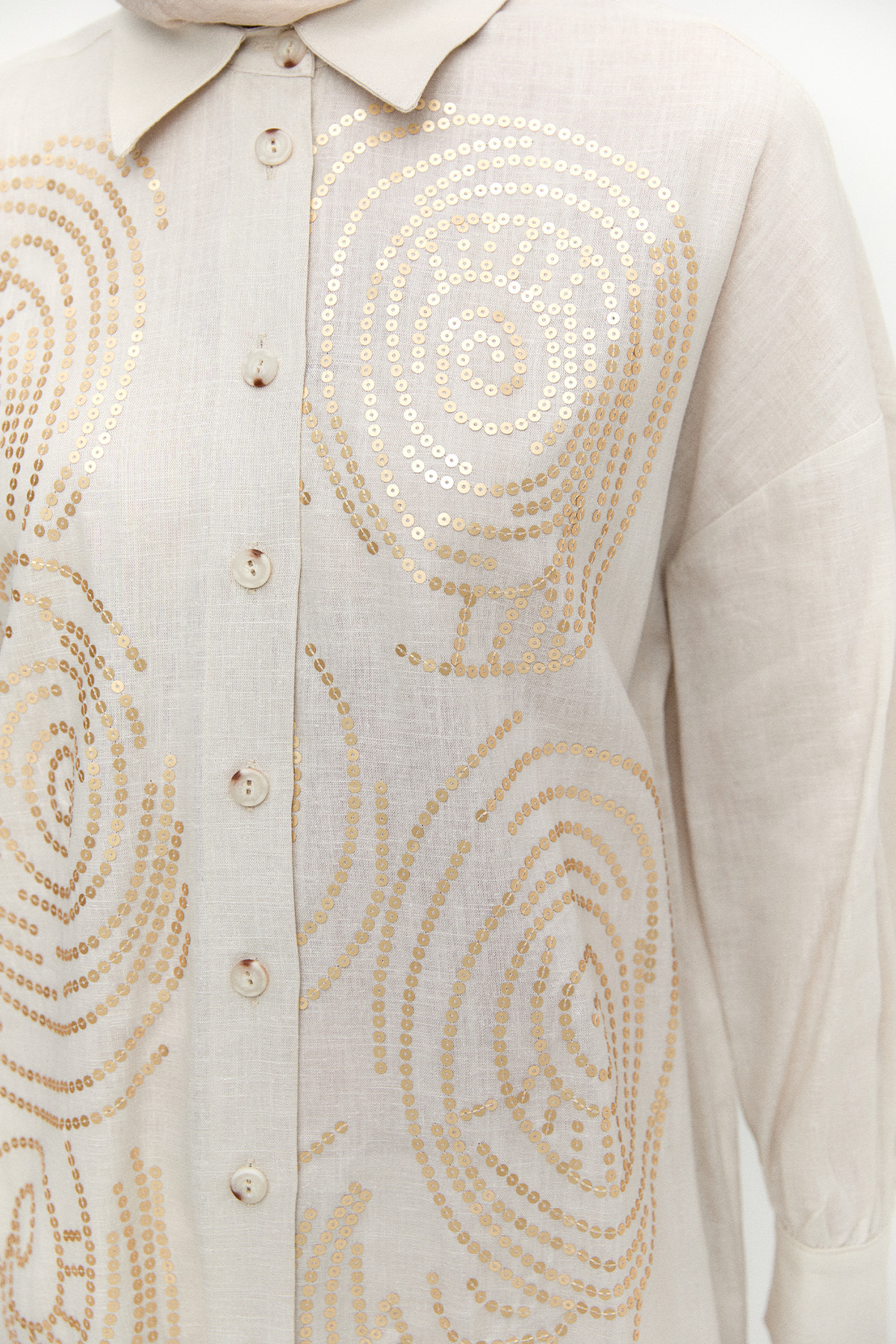 Payet İşlemeli Doğal Kumaş Tunik, Tesettür Giyim