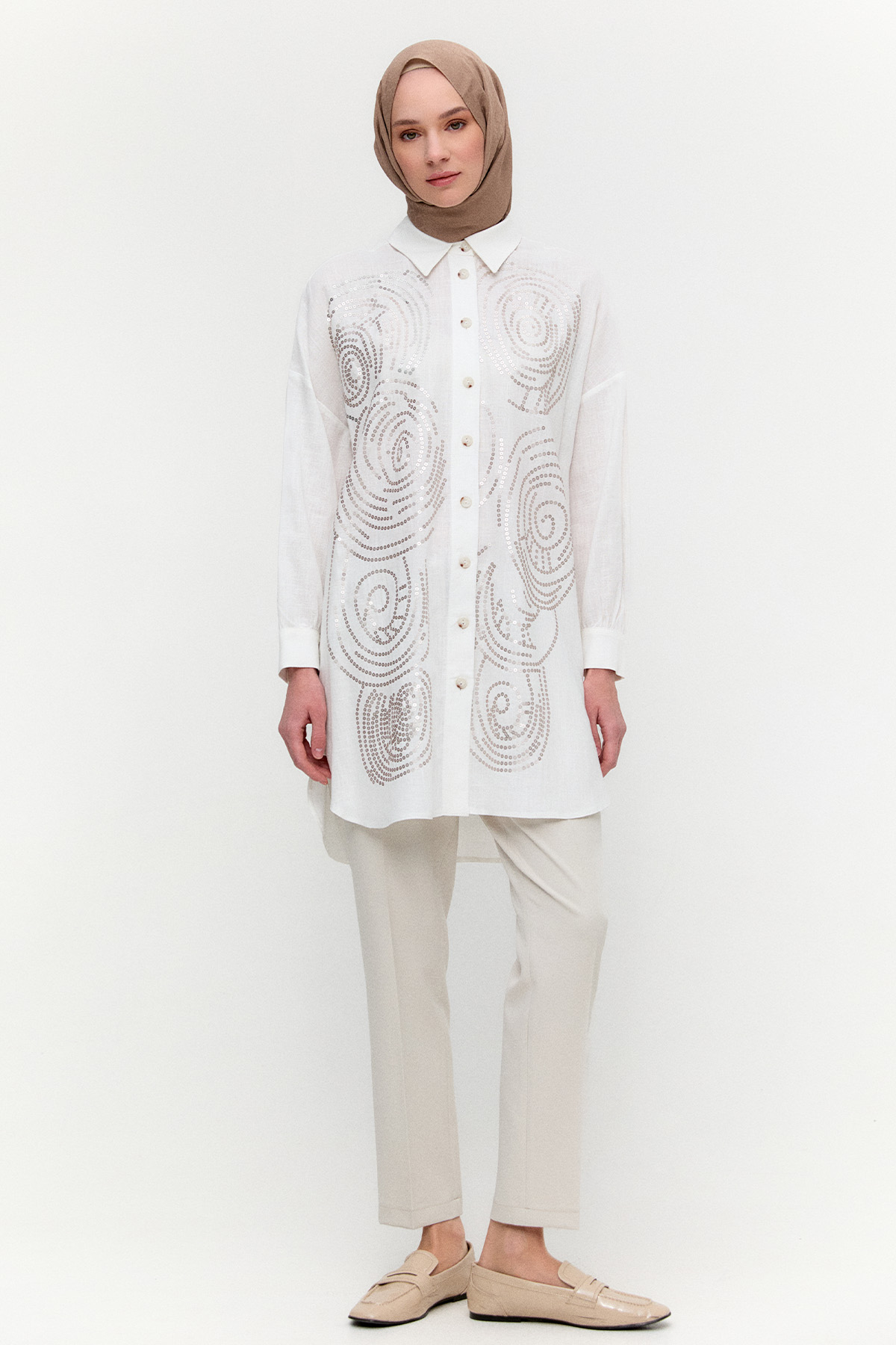 Payet İşlemeli Doğal Kumaş Tunik, Tesettür Giyim