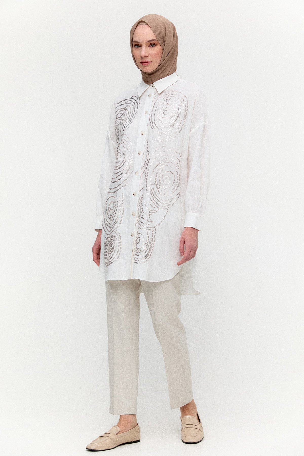 Payet İşlemeli Doğal Kumaş Tunik, Tesettür Giyim