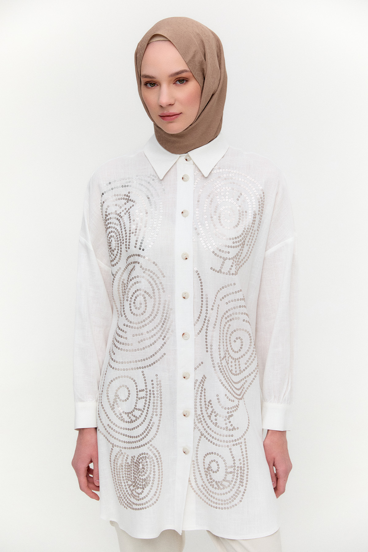 Payet İşlemeli Doğal Kumaş Tunik, Tesettür Giyim