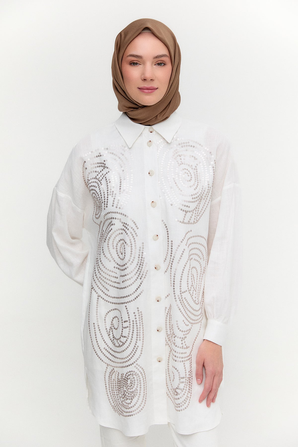Payet İşlemeli Doğal Kumaş Tunik, Tesettür Giyim