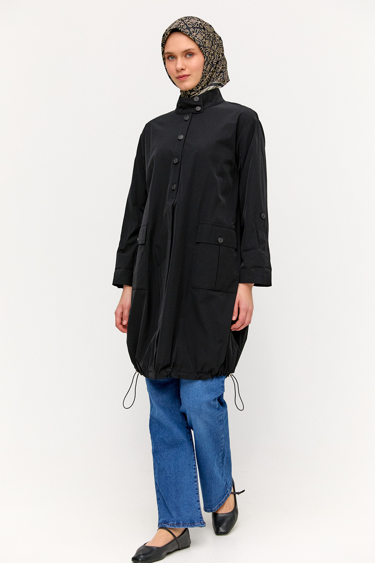 Yüksek Yaka Fileto Cepli Tunik, Tesettür Giyim