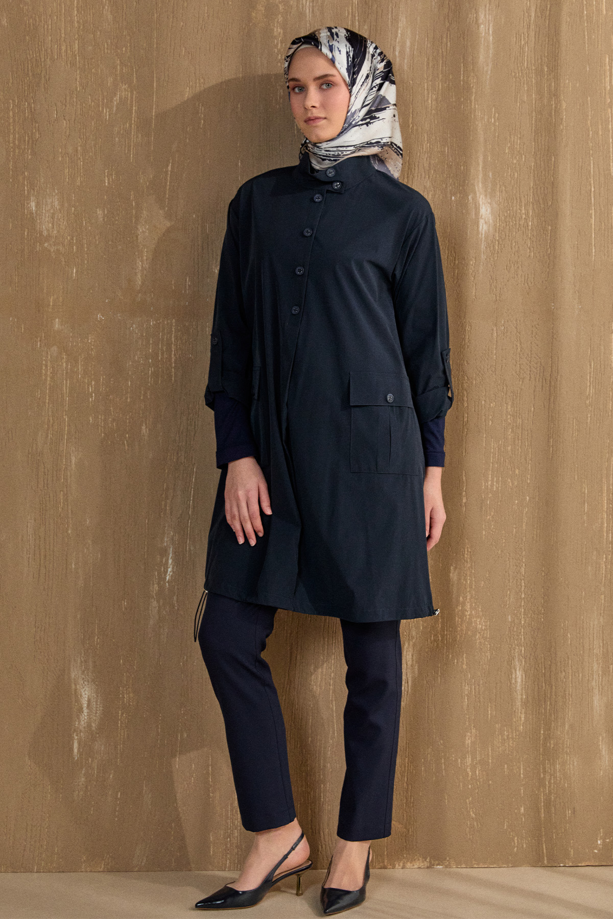 Yüksek Yaka Fileto Cepli Tunik, Tesettür Giyim