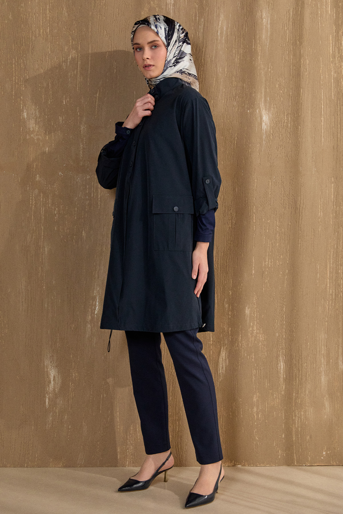 Yüksek Yaka Fileto Cepli Tunik, Tesettür Giyim
