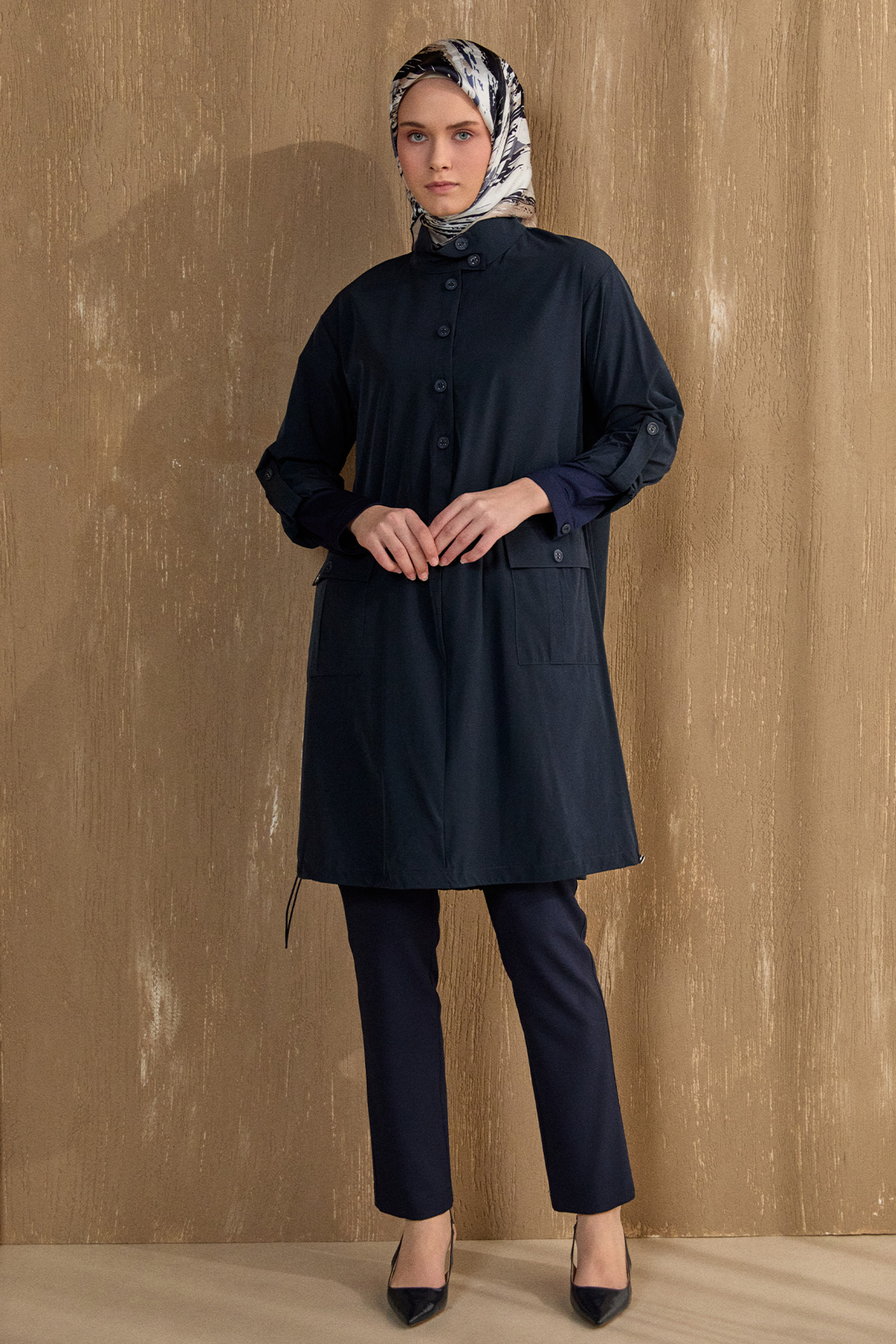 Yüksek Yaka Fileto Cepli Tunik, Tesettür Giyim