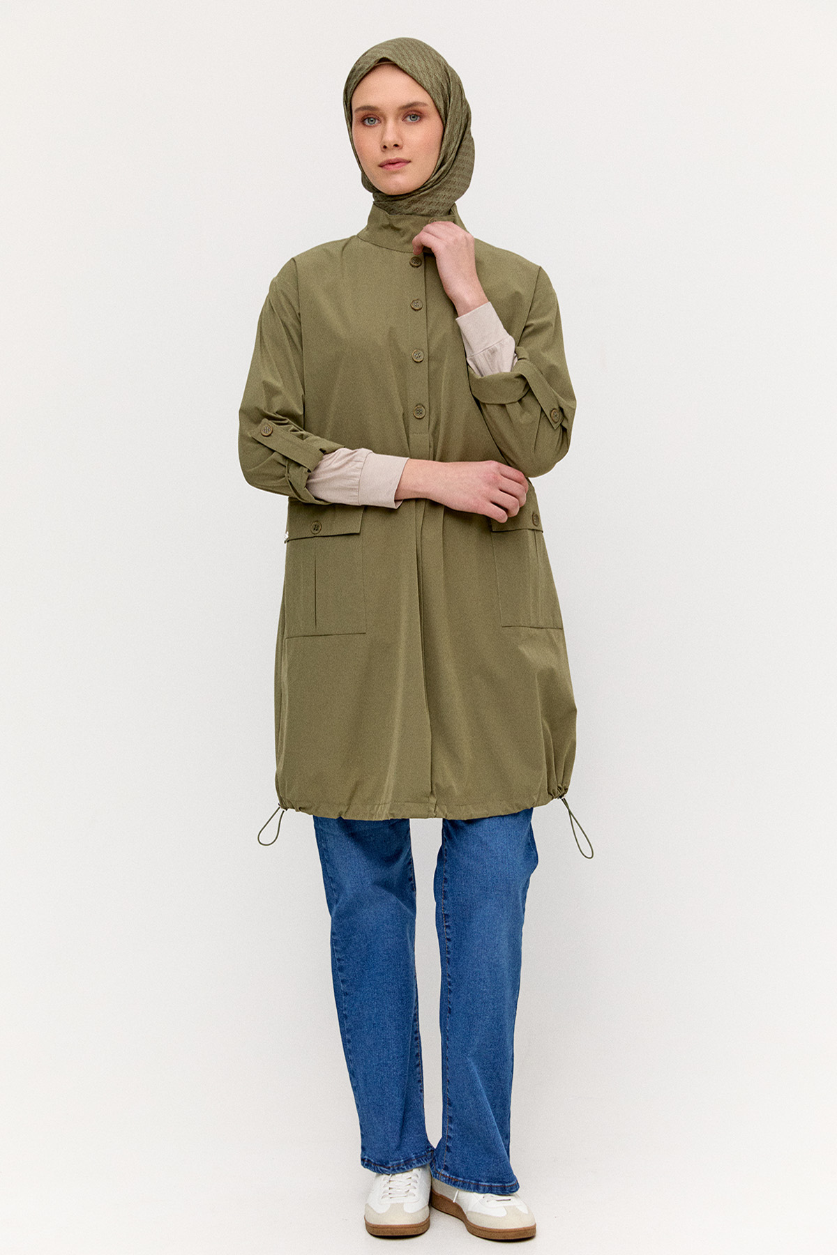 Yüksek Yaka Fileto Cepli Tunik, Tesettür Giyim