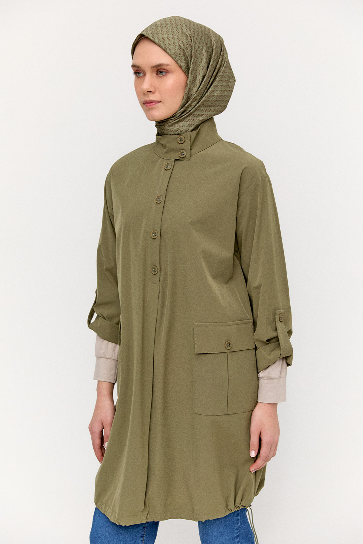 Yüksek Yaka Fileto Cepli Tunik, Tesettür Giyim