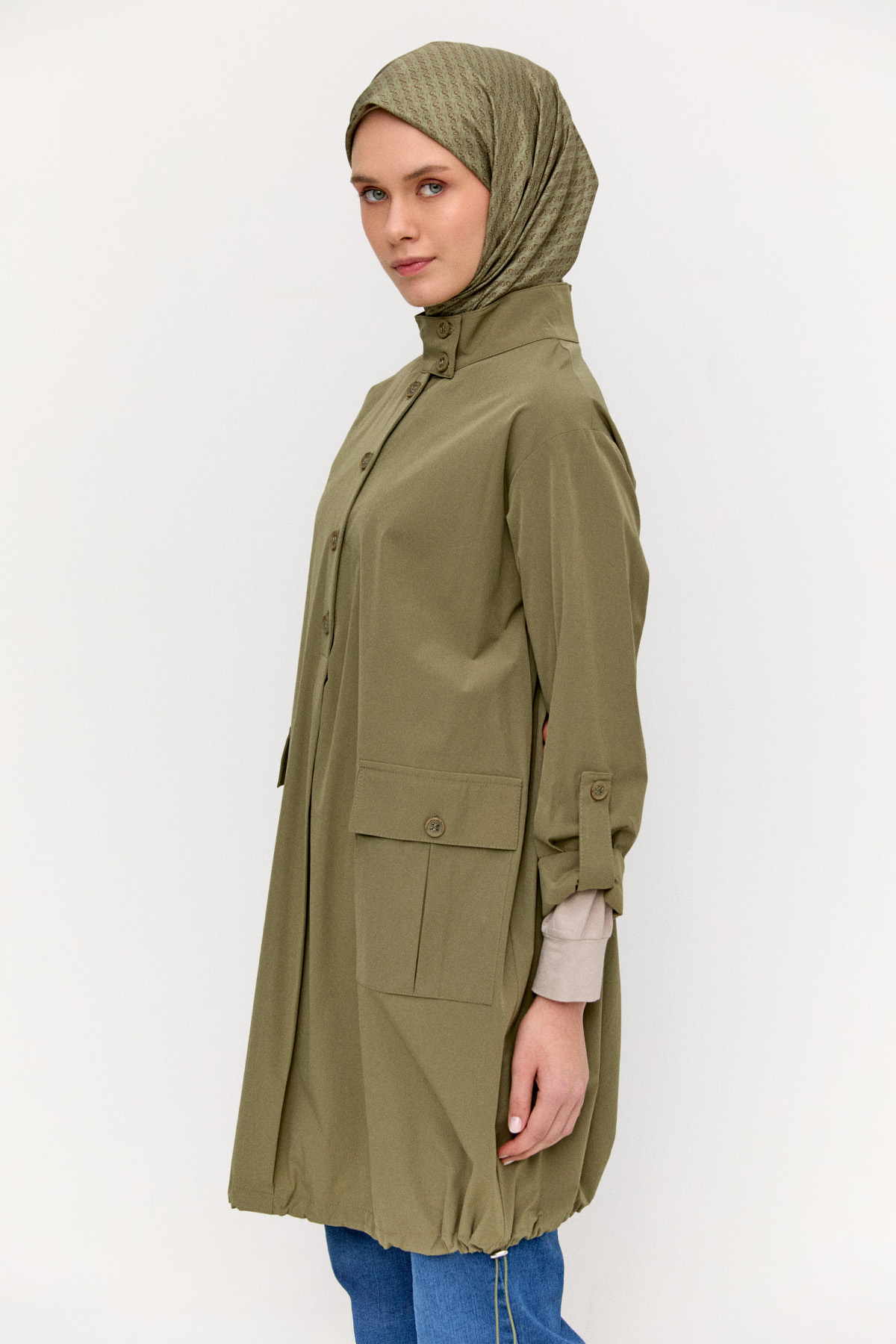 Yüksek Yaka Fileto Cepli Tunik, Tesettür Giyim