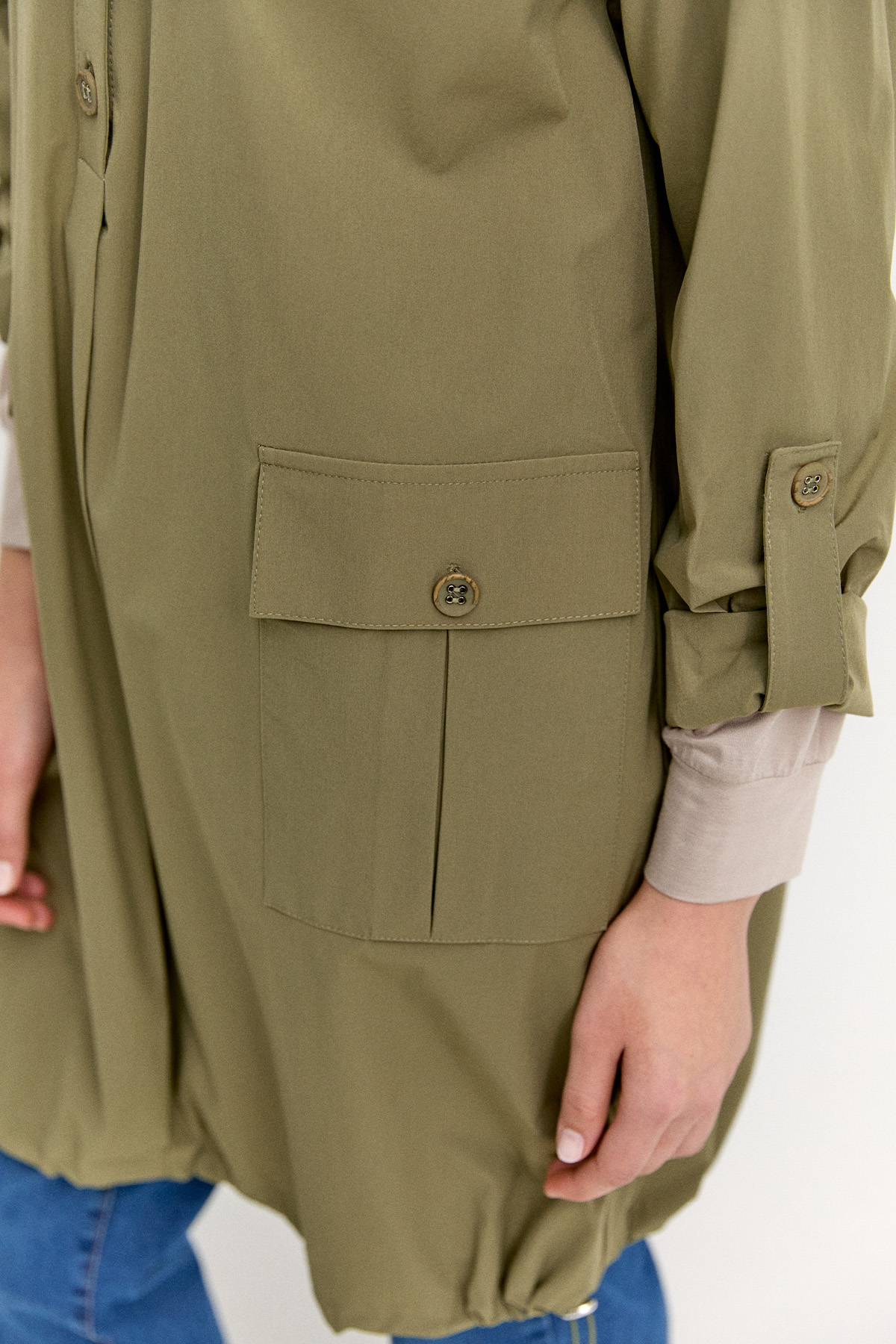 Yüksek Yaka Fileto Cepli Tunik, Tesettür Giyim