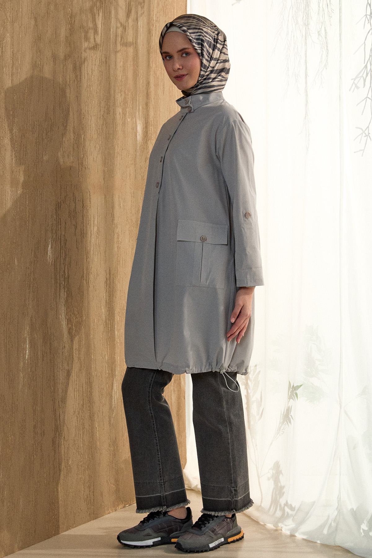 Yüksek Yaka Fileto Cepli Tunik, Tesettür Giyim