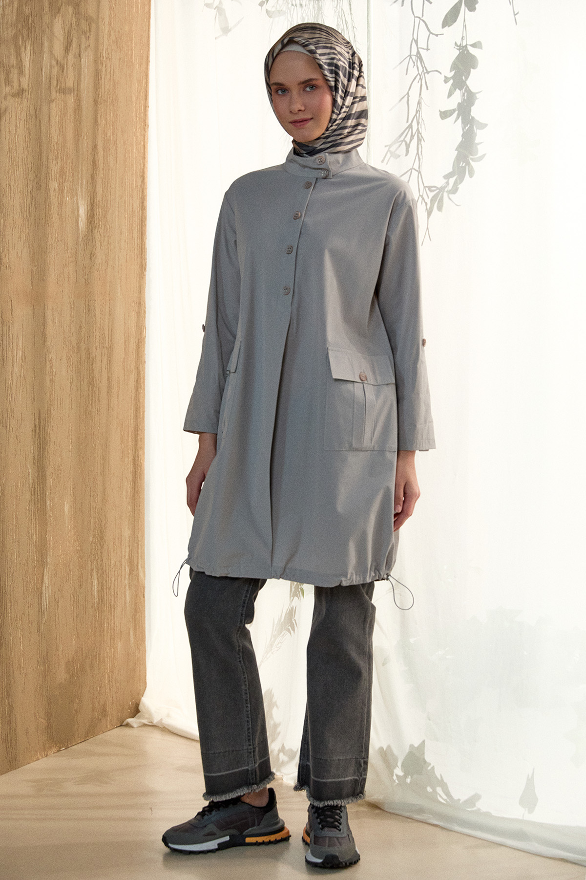 Yüksek Yaka Fileto Cepli Tunik, Tesettür Giyim